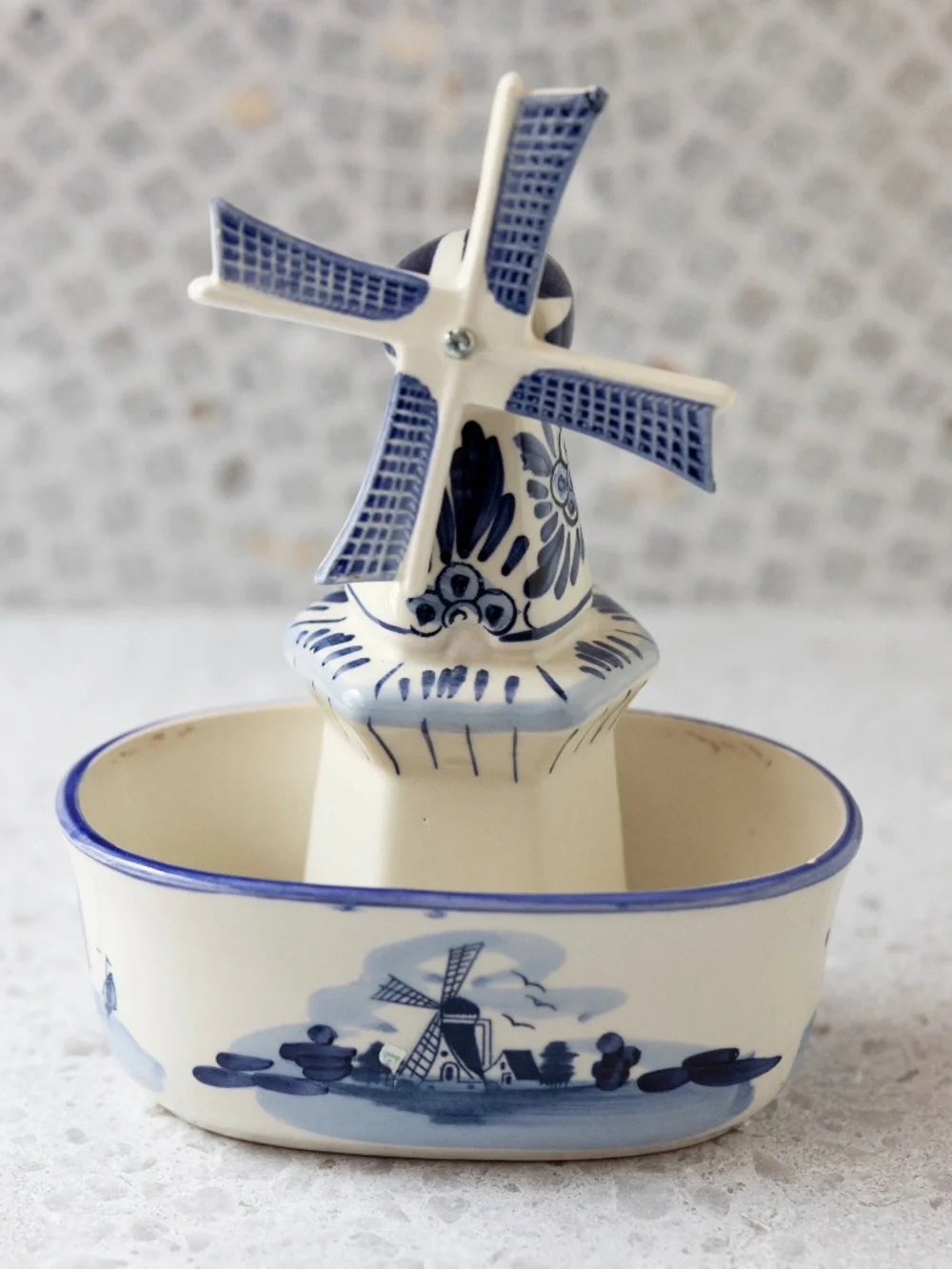 Vintage Delft-style Blue White Ceramic Windmill Planter 7